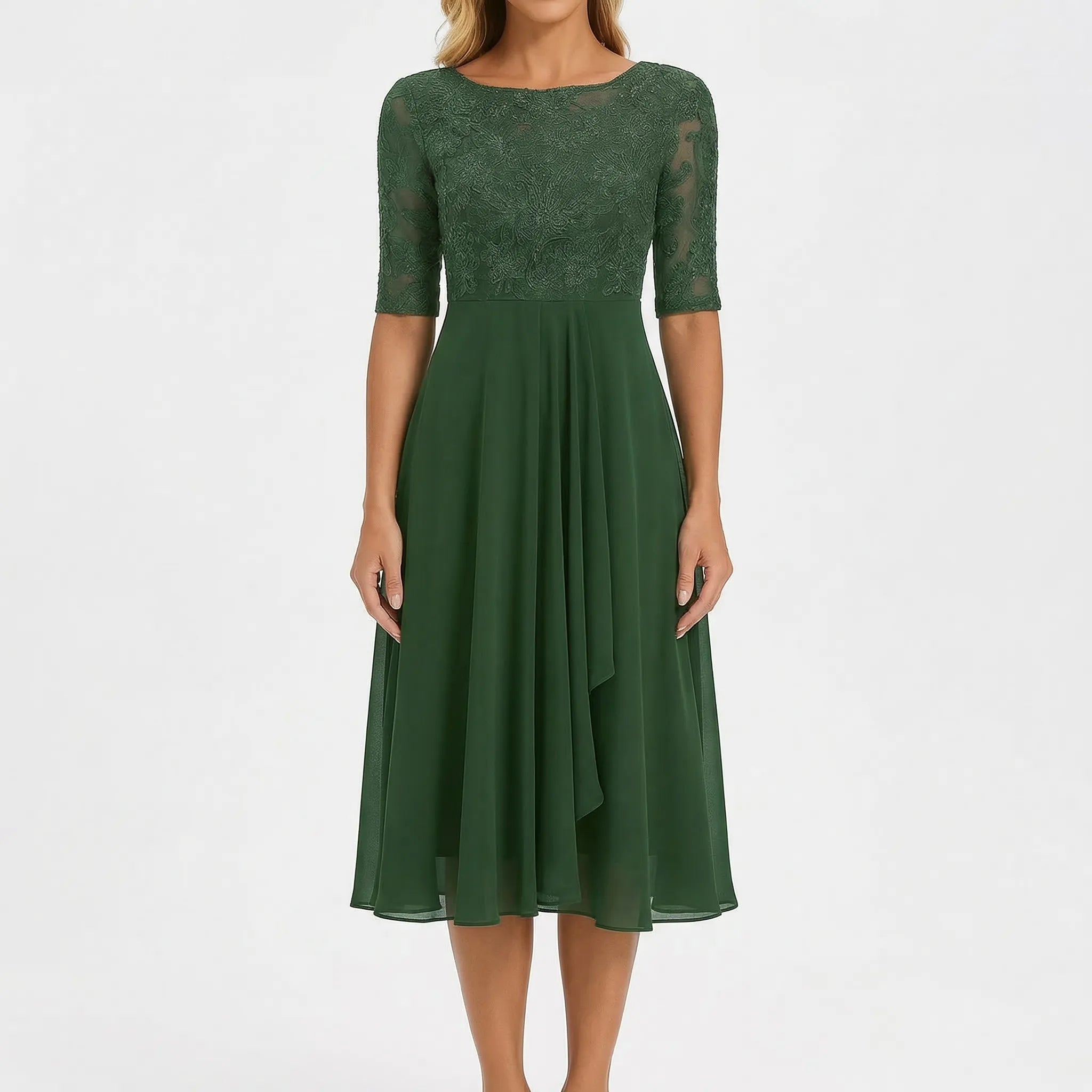 Robe de cocktail pour femme - coupe trapèze et buste en dentelle | soirée