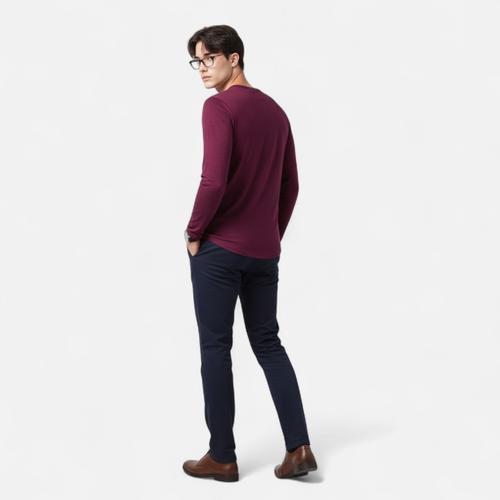 Henley Homme Manches Longues Coton Slim Fit