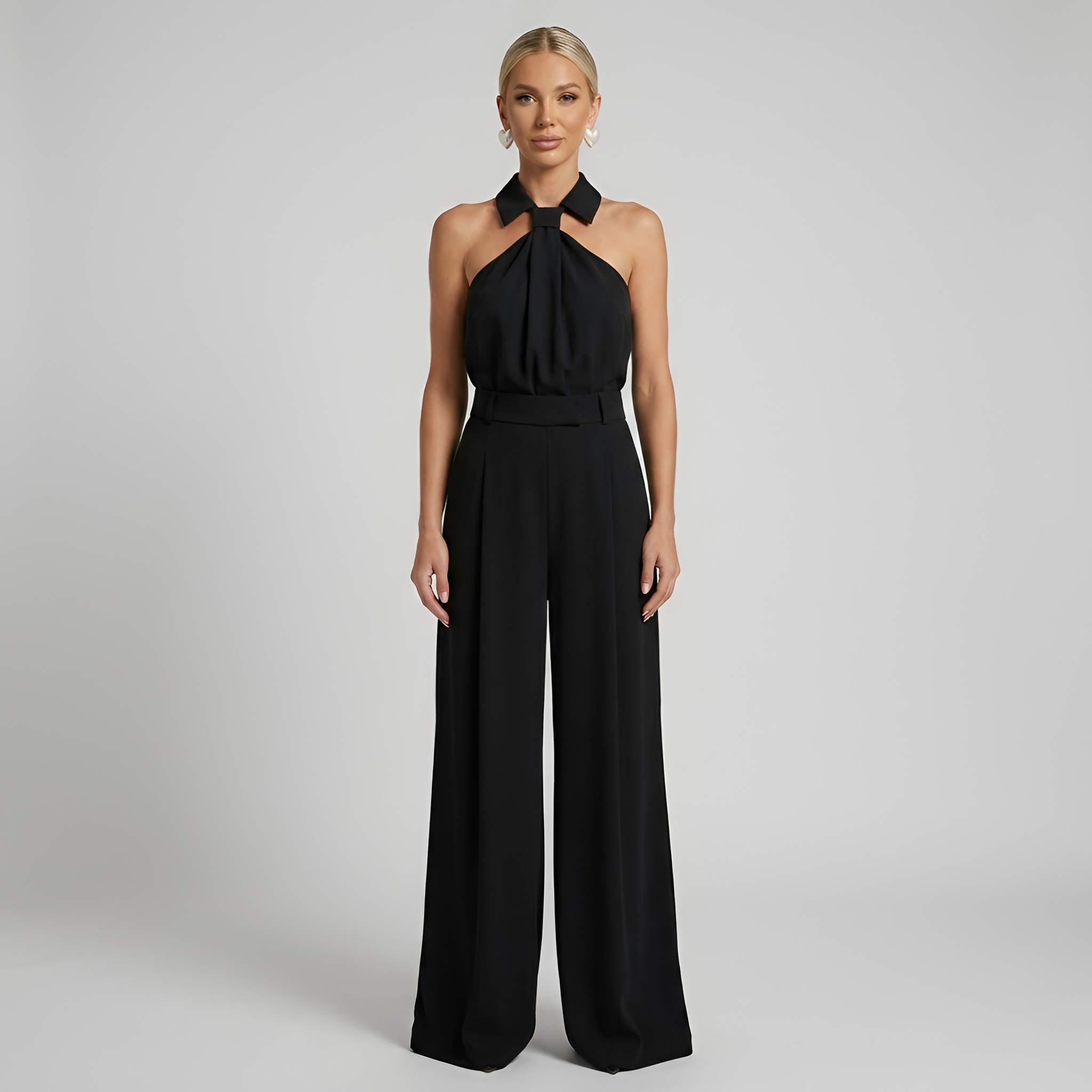 Combinaison femme pantalon palazzo et top halter col montant