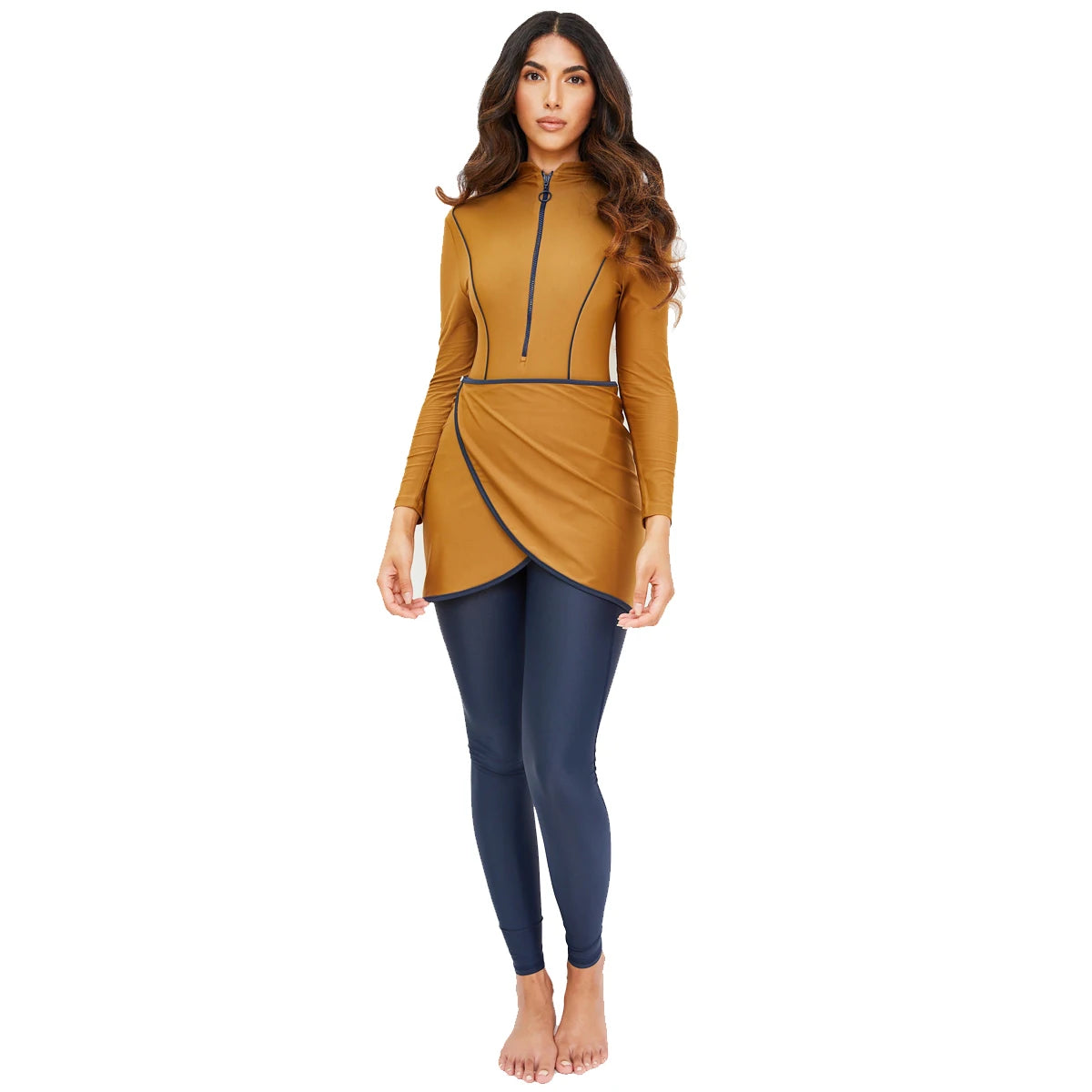 Burkini femme manches longues ensemble 3 pièces patchwork sport