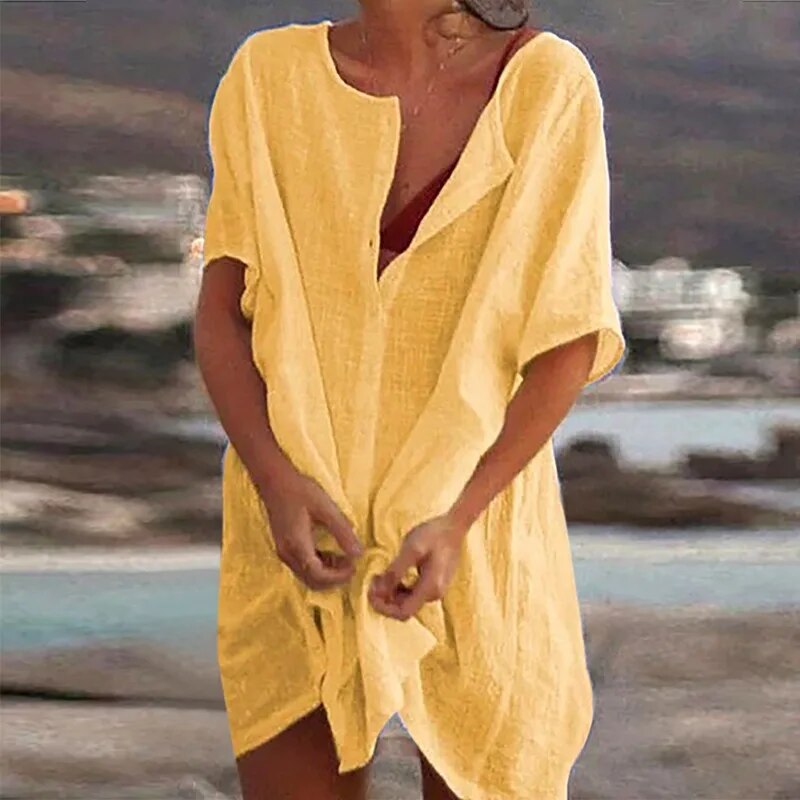 Robe décontractée femme coton ourlet évasé printemps été