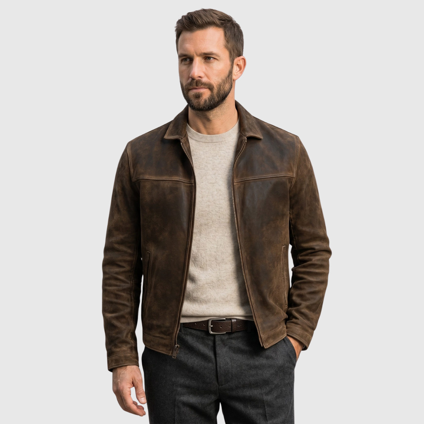 Veste homme similicuir zippée coupe droite style biker casual