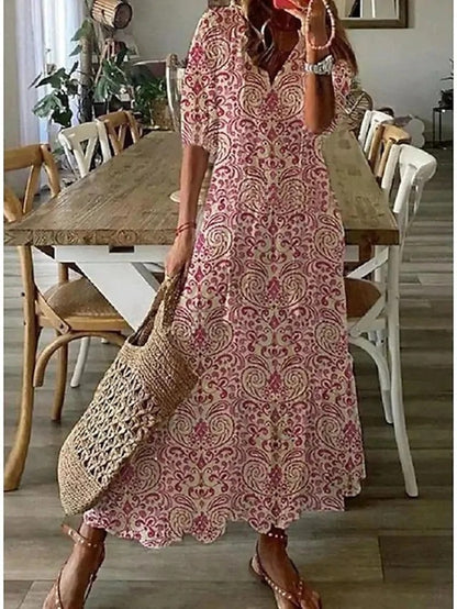 Robe Été Femme A-Line Imprimé Géométrique Manches Lanterne