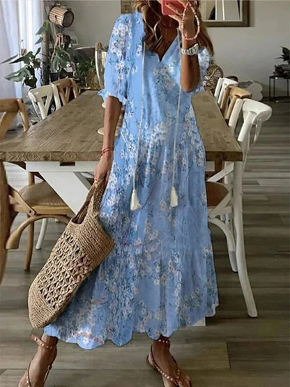 Robe Été Femme A-Line Imprimé Géométrique Manches Lanterne
