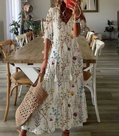 Robe Été Femme A-Line Imprimé Géométrique Manches Lanterne