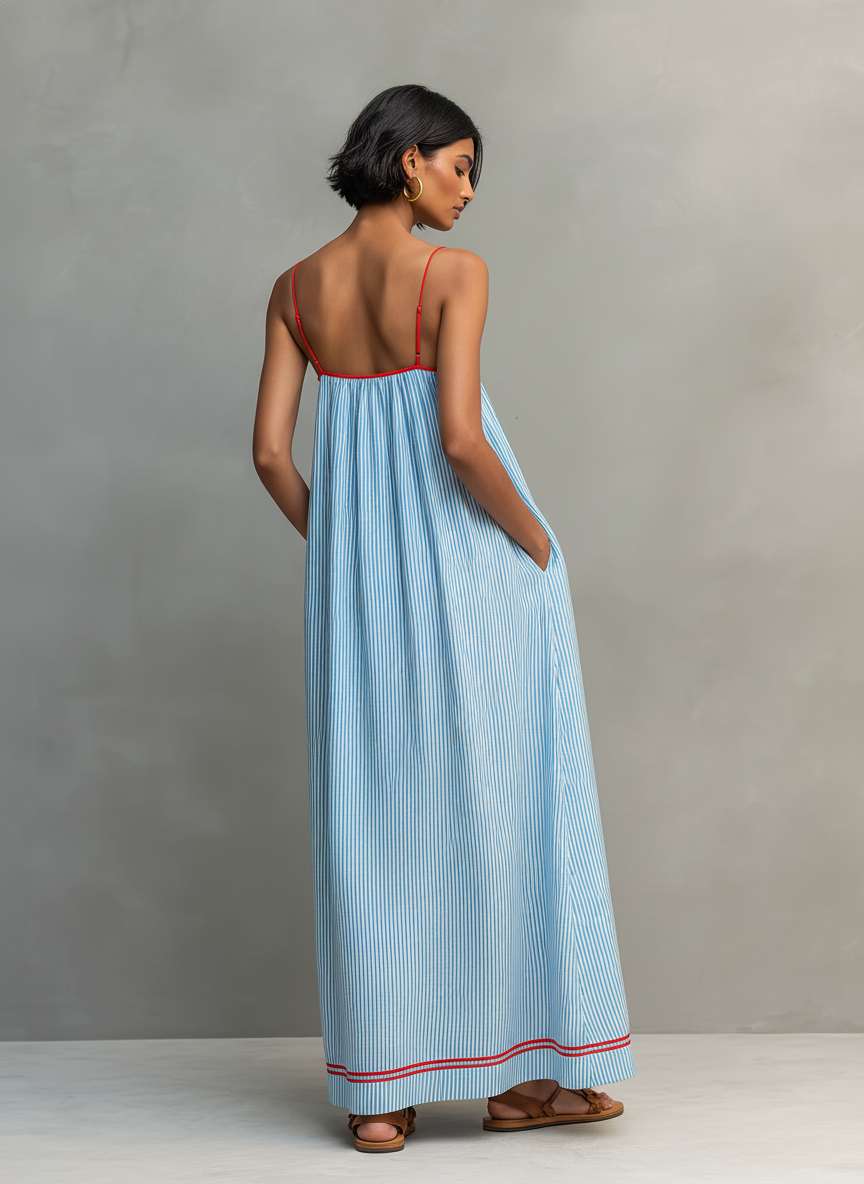 Robe maxi femme rayée minimaliste bretelles spaghetti