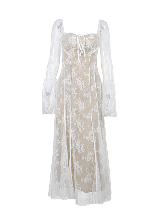 Robe Maxi Maternité Dentelle Corset Épaules Dénudées