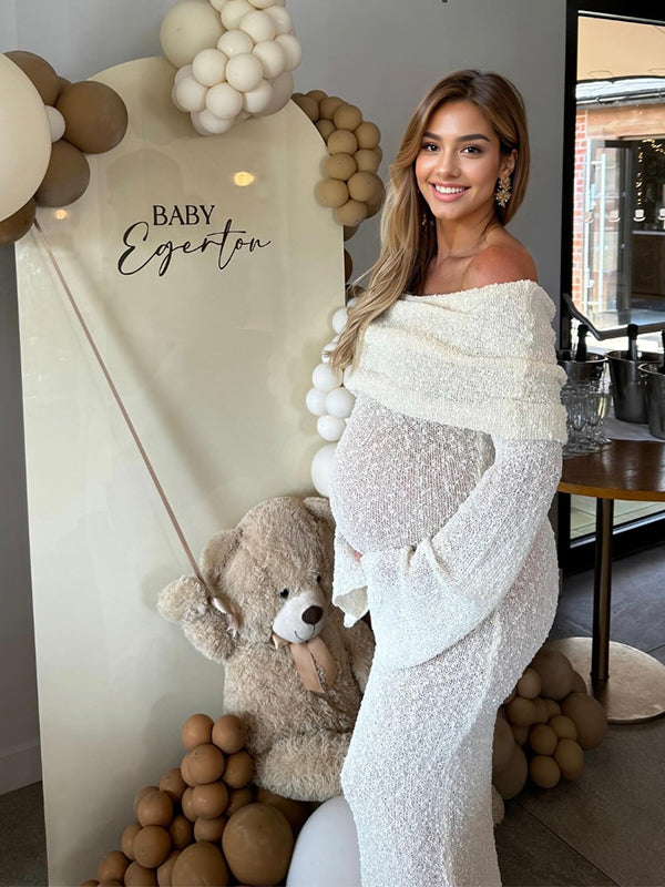 Robe Maxi Maternité Maille Épaules Dénudées Ajourée