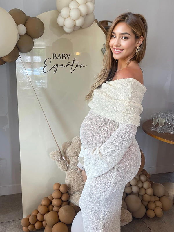 Robe Maxi Maternité Maille Épaules Dénudées Ajourée