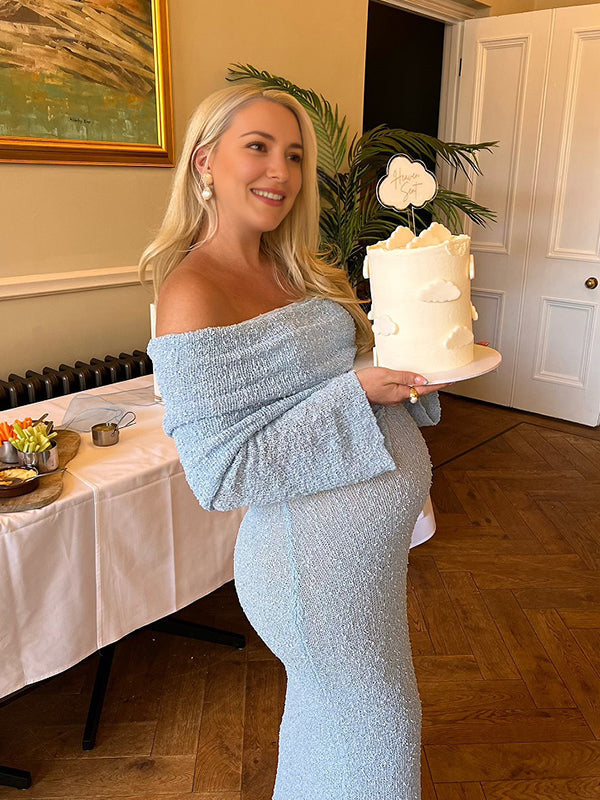Robe Maxi Maternité Tricot Épaules Dénudées Manches Évasées