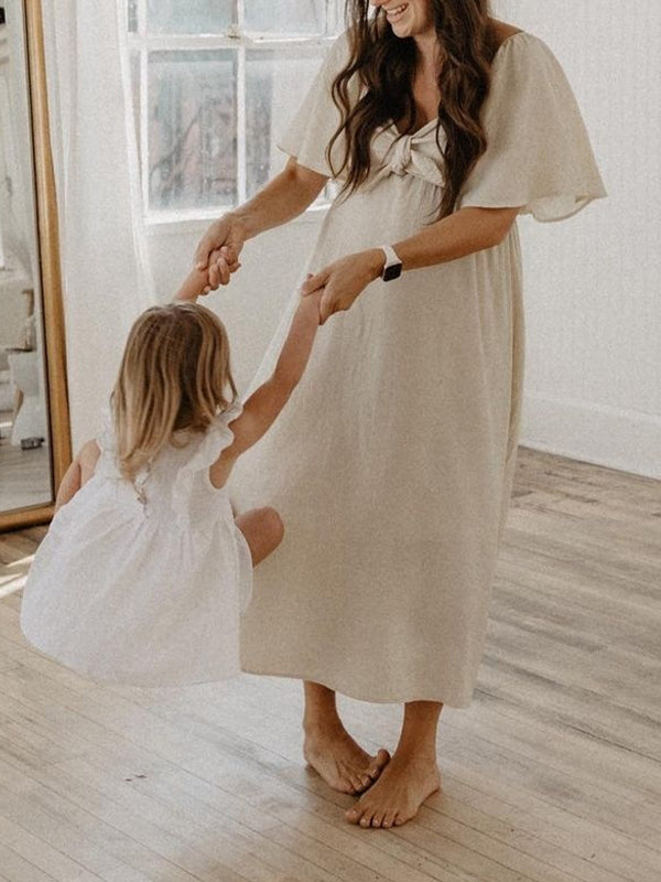 Robe Maxi Maternité Col V Manches Papillon Légère