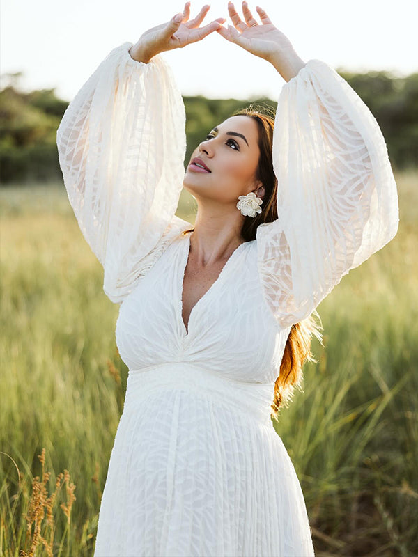 Robe Maxi Maternité Boho Manches Lanterne Dos Nu Froncée
