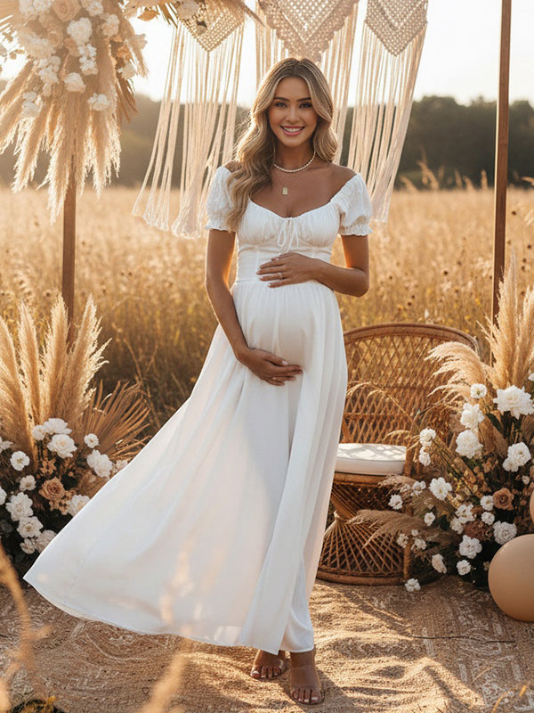 Robe Maxi Maternité Boho Volants Froncée Lacets Ample