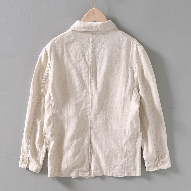 Blazer Lin Homme Casual Non Structuré Revers Cranté Été