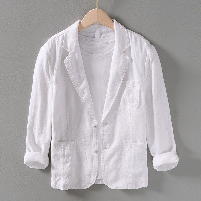 Blazer Lin Homme Casual Non Structuré Revers Cranté Été