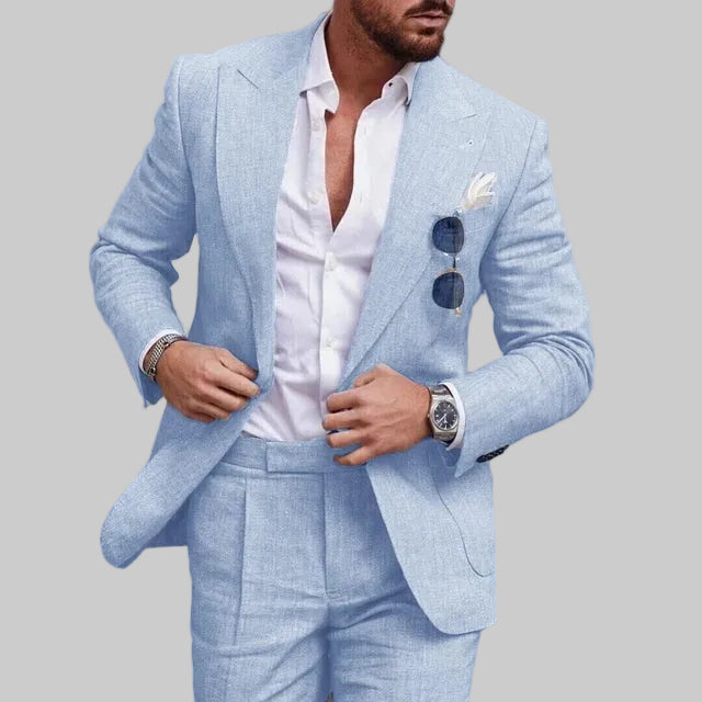 Costume Lin Homme Slim Fit Élégant Mariage Été Cérémonie