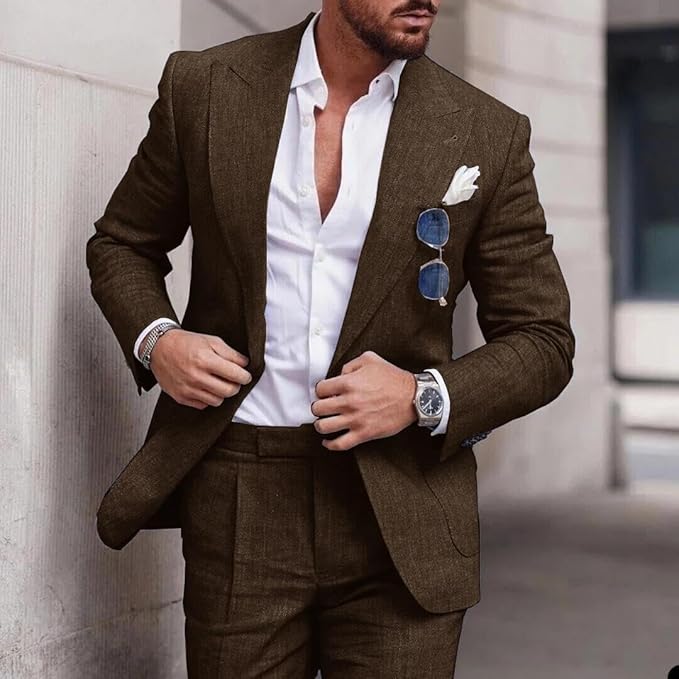 Costume Lin Homme Slim Fit Élégant Mariage Été Cérémonie