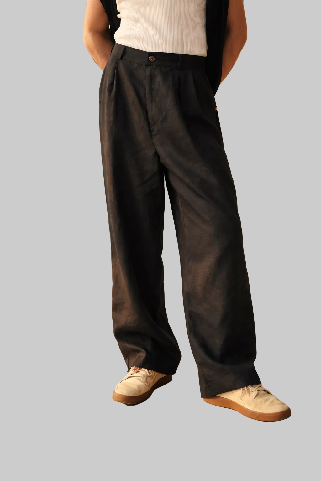 Pantalon Lin Homme Large Plissé Coupe Décontractée Été