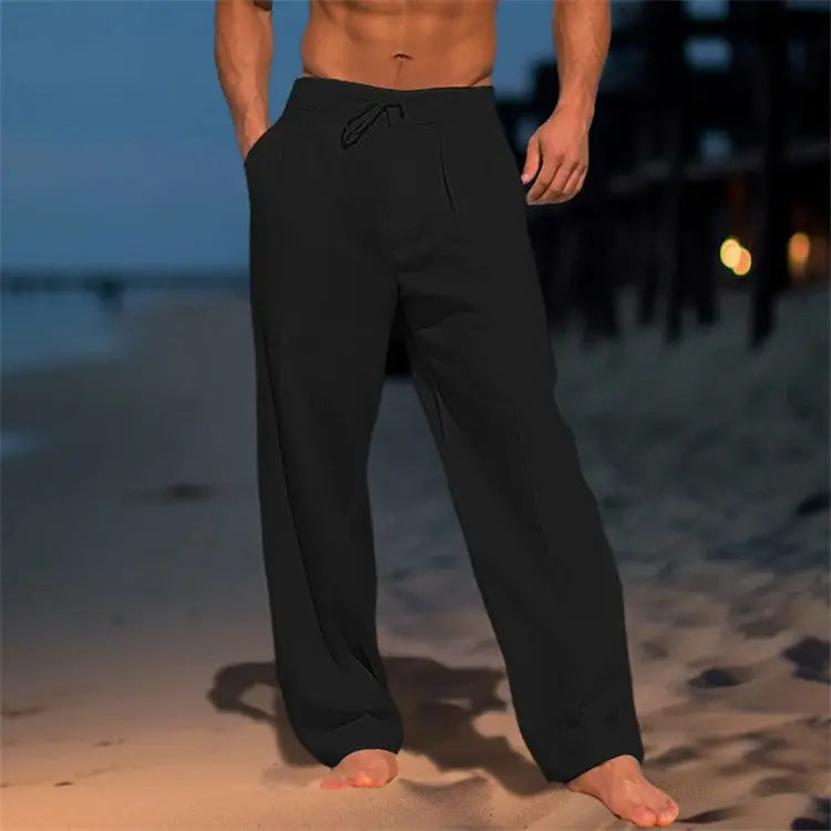 Pantalon homme lin léger coupe décontractée cordon taille élastique