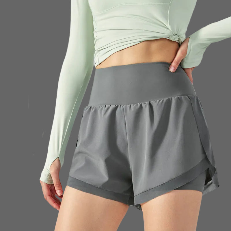 Short de sport femme 2-en-1 taille haute yoga
