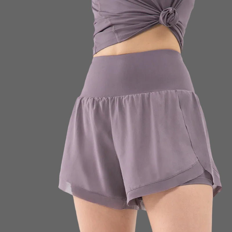 Short de sport femme 2-en-1 taille haute yoga