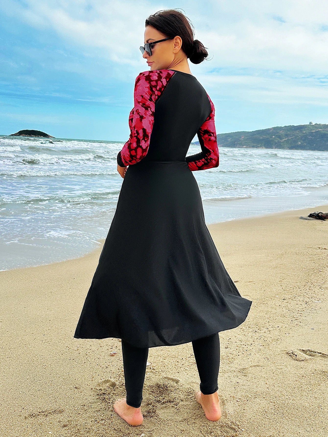 Burkini femme imprimé coloré manches longues jupe pantalon SPF50+