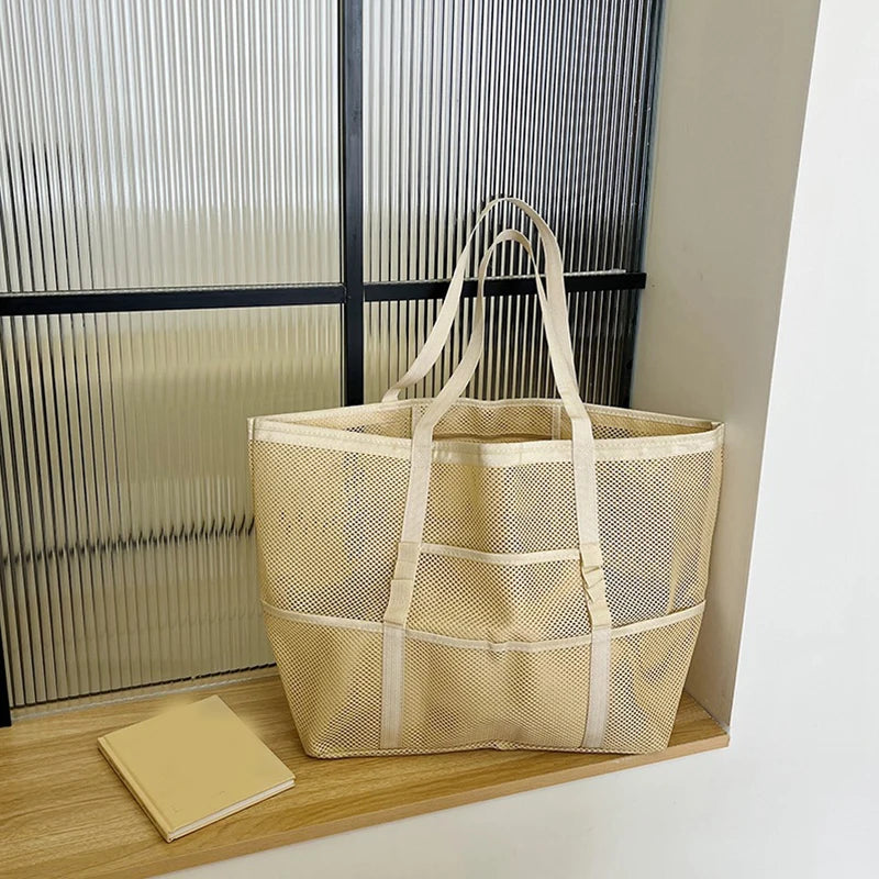 Sac de plage canvas grande capacité maille semi-transparente