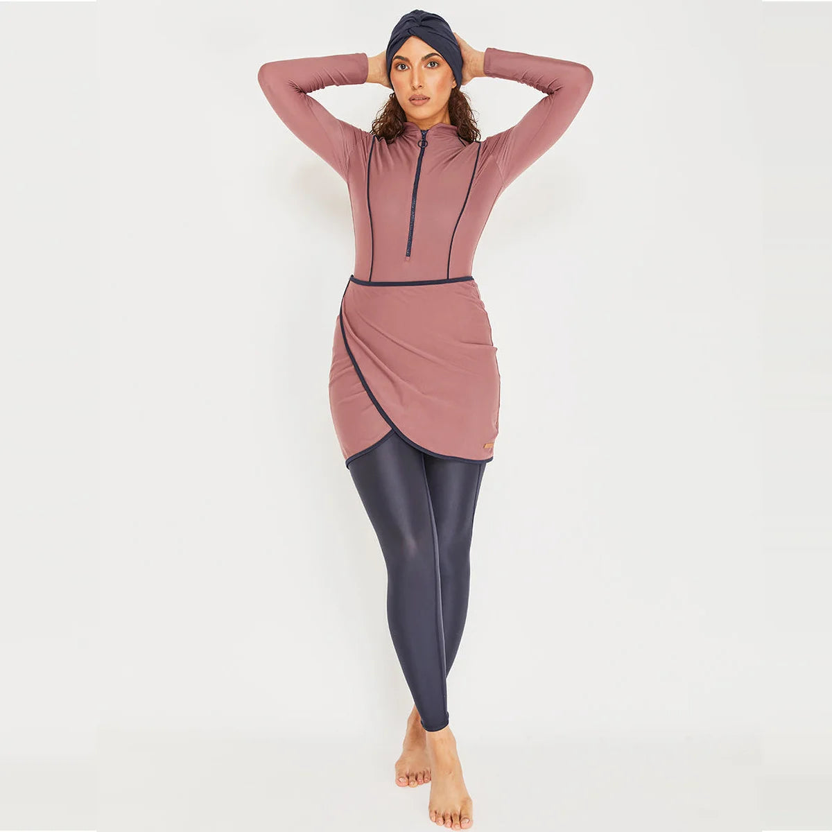 Burkini femme manches longues ensemble 3 pièces patchwork sport