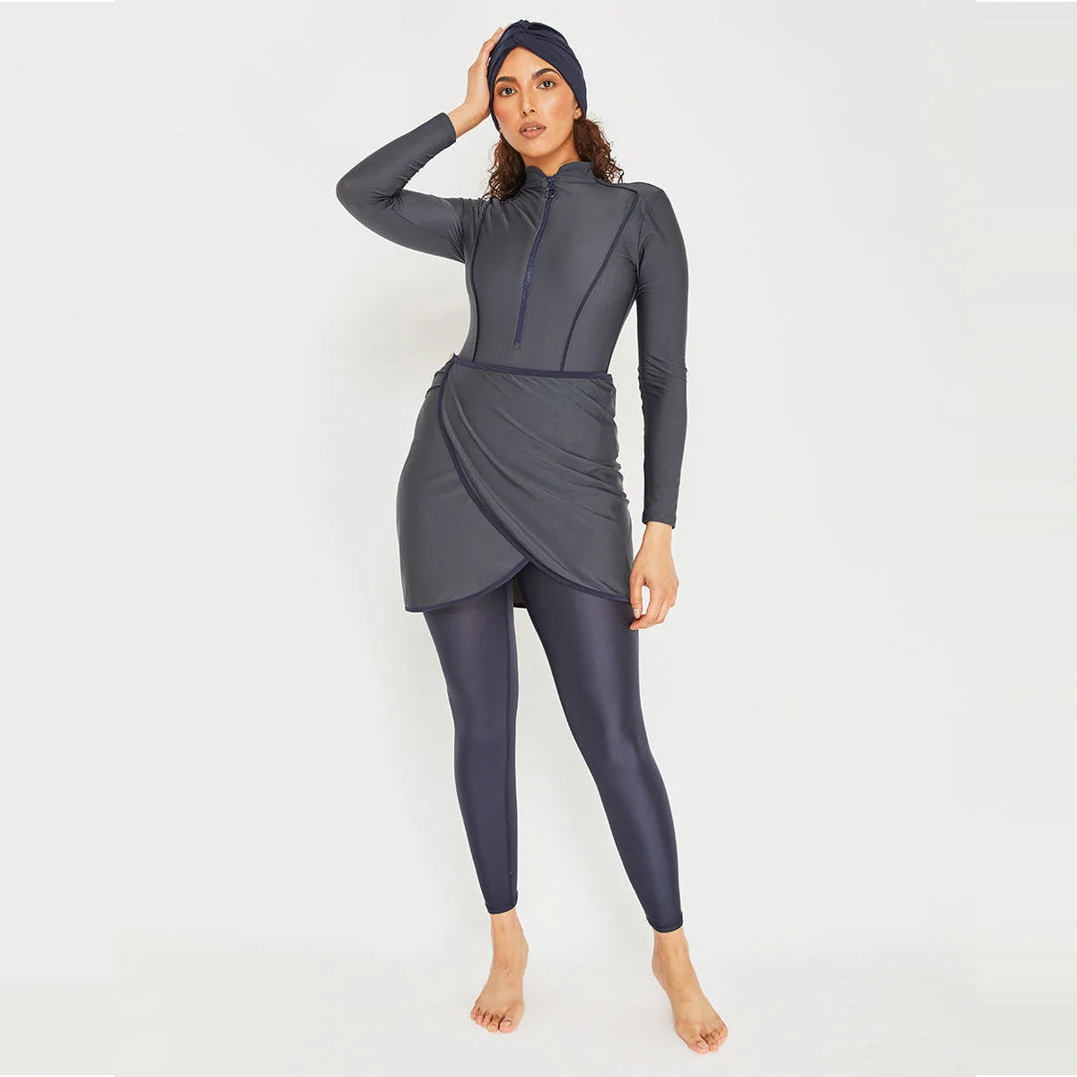 Burkini femme manches longues ensemble 3 pièces patchwork sport