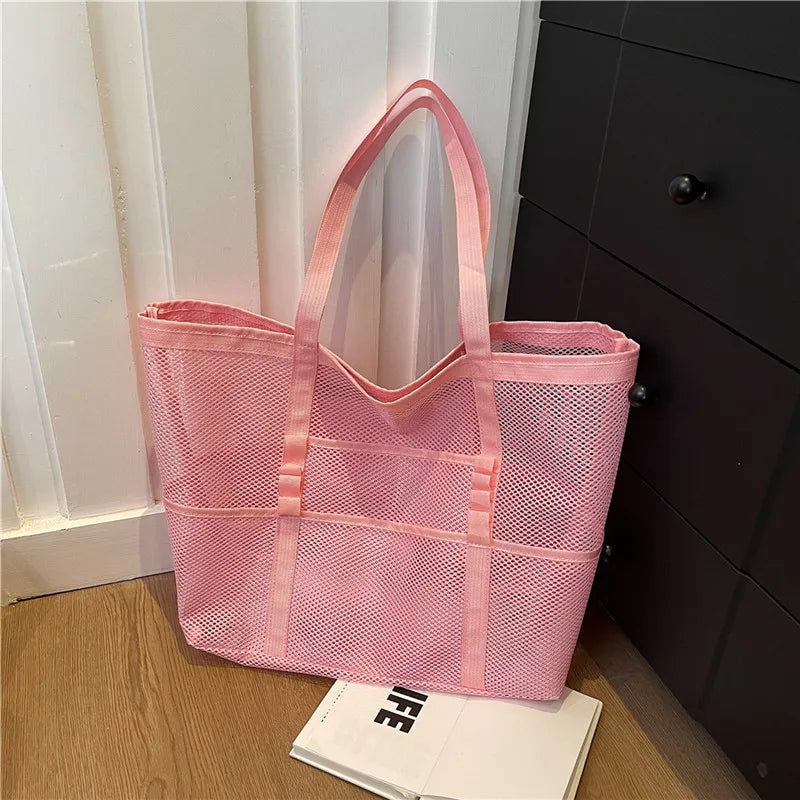 Sac de plage canvas grande capacité maille semi-transparente