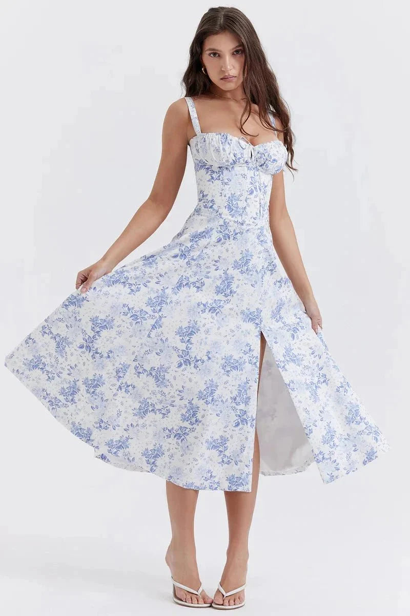 Robe Femme Corsage Nœud Imprimé Floral Printemps Été