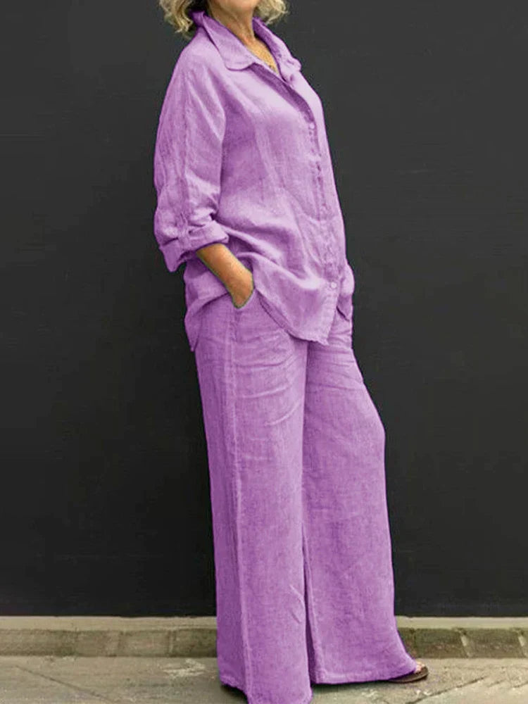Ensemble femme coton deux pièces top long pantalon