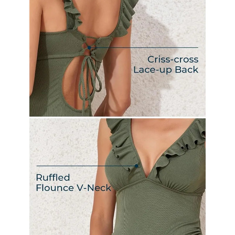 Maillot de bain maternité monokini col V lacé grossesse