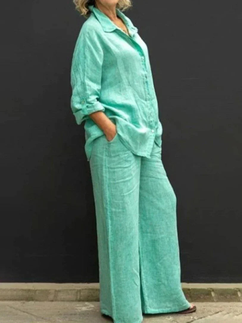 Ensemble femme coton deux pièces top long pantalon