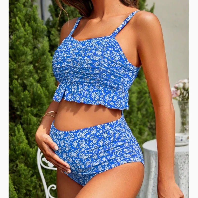 Maillot de bain maternité bikini deux pièces volants plage