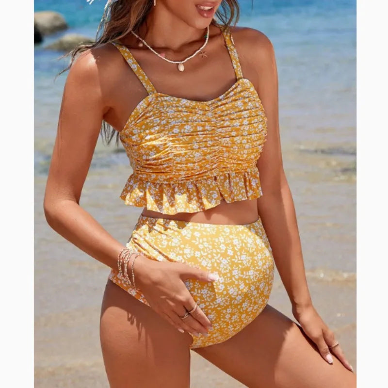 Maillot de bain maternité bikini deux pièces volants plage