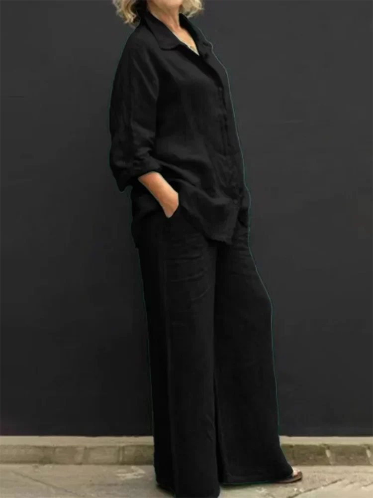 Ensemble femme coton deux pièces top long pantalon
