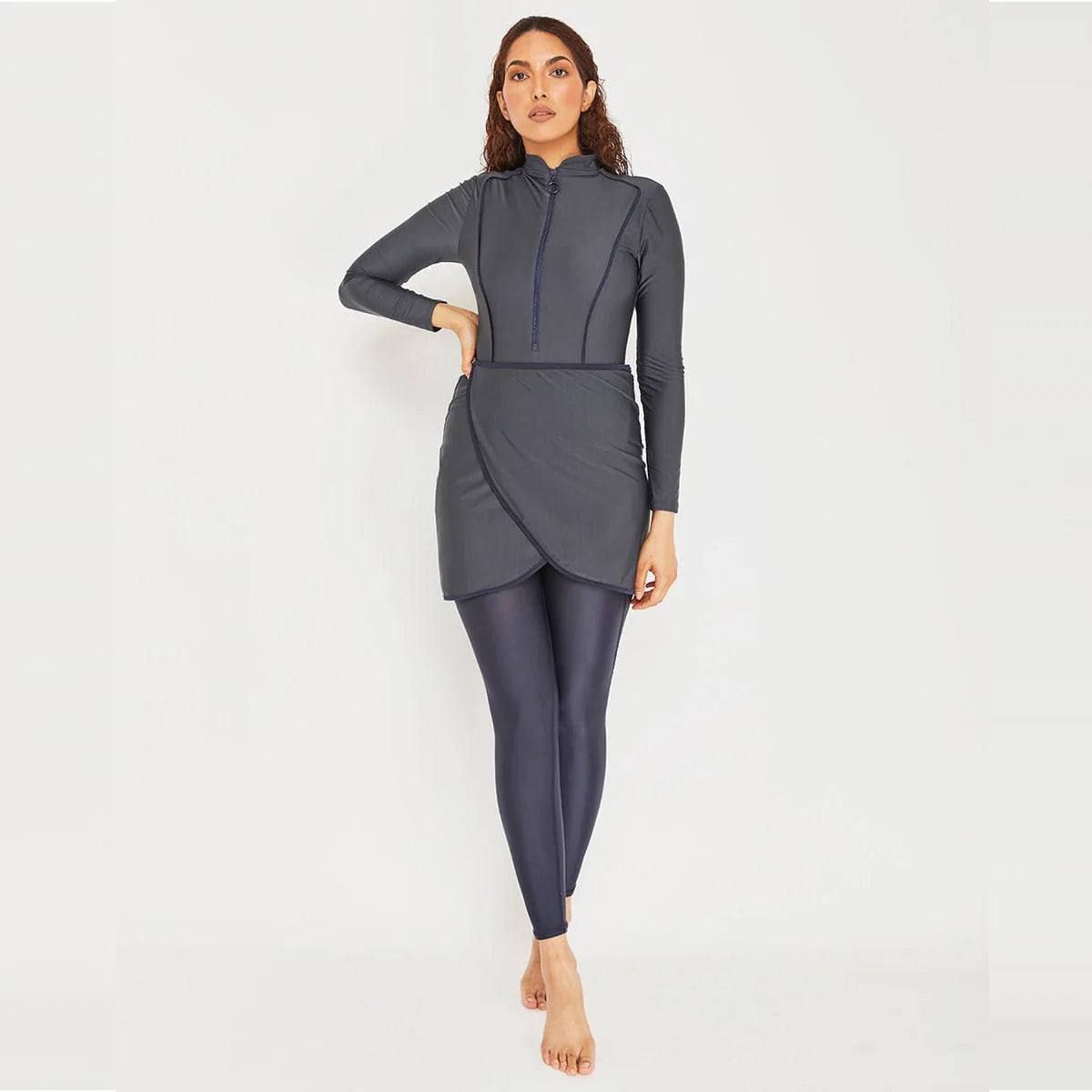 Burkini femme manches longues ensemble 3 pièces patchwork sport