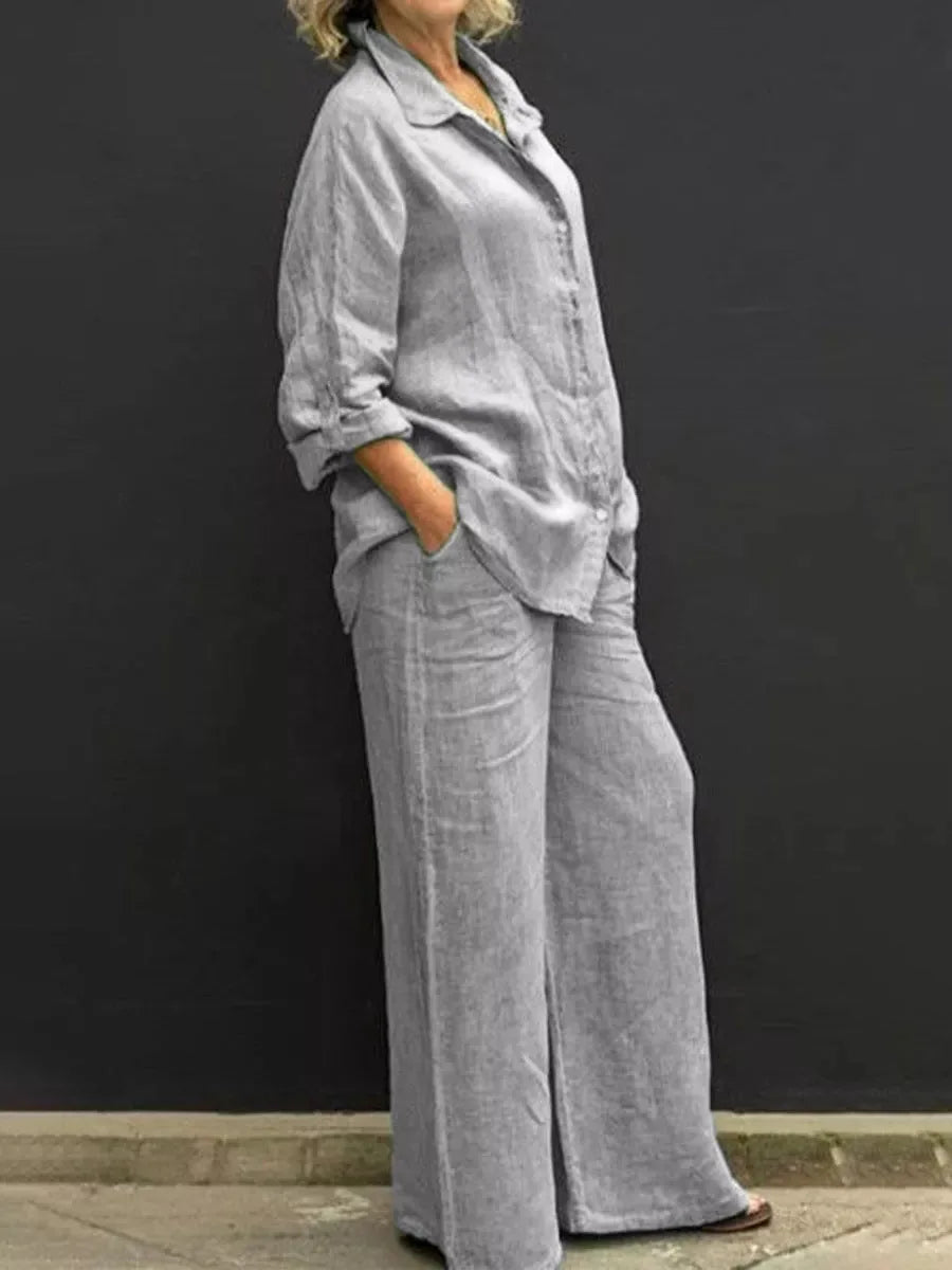 Ensemble femme coton deux pièces top long pantalon