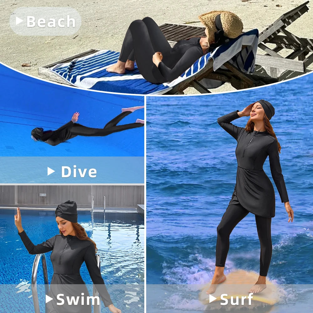 Burkini femme manches longues hijab sport séchage rapide UPF50+