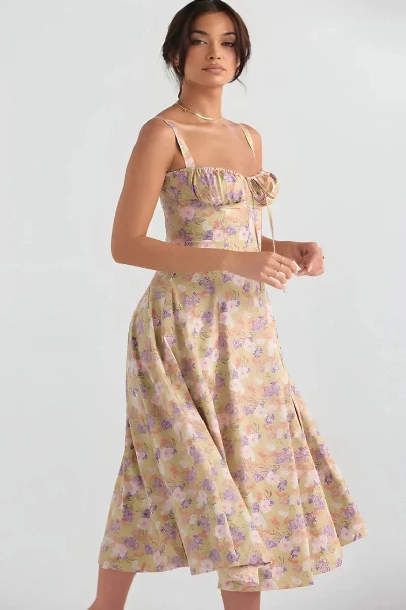 Robe Femme Corsage Nœud Imprimé Floral Printemps Été