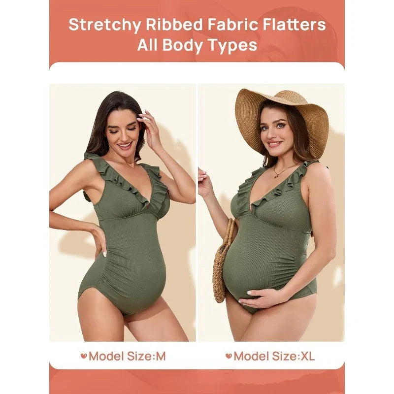 Maillot de bain maternité monokini col V lacé grossesse