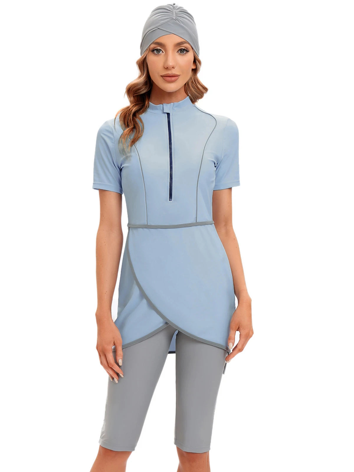 Burkini femme crop court zippé avant sport natation modeste