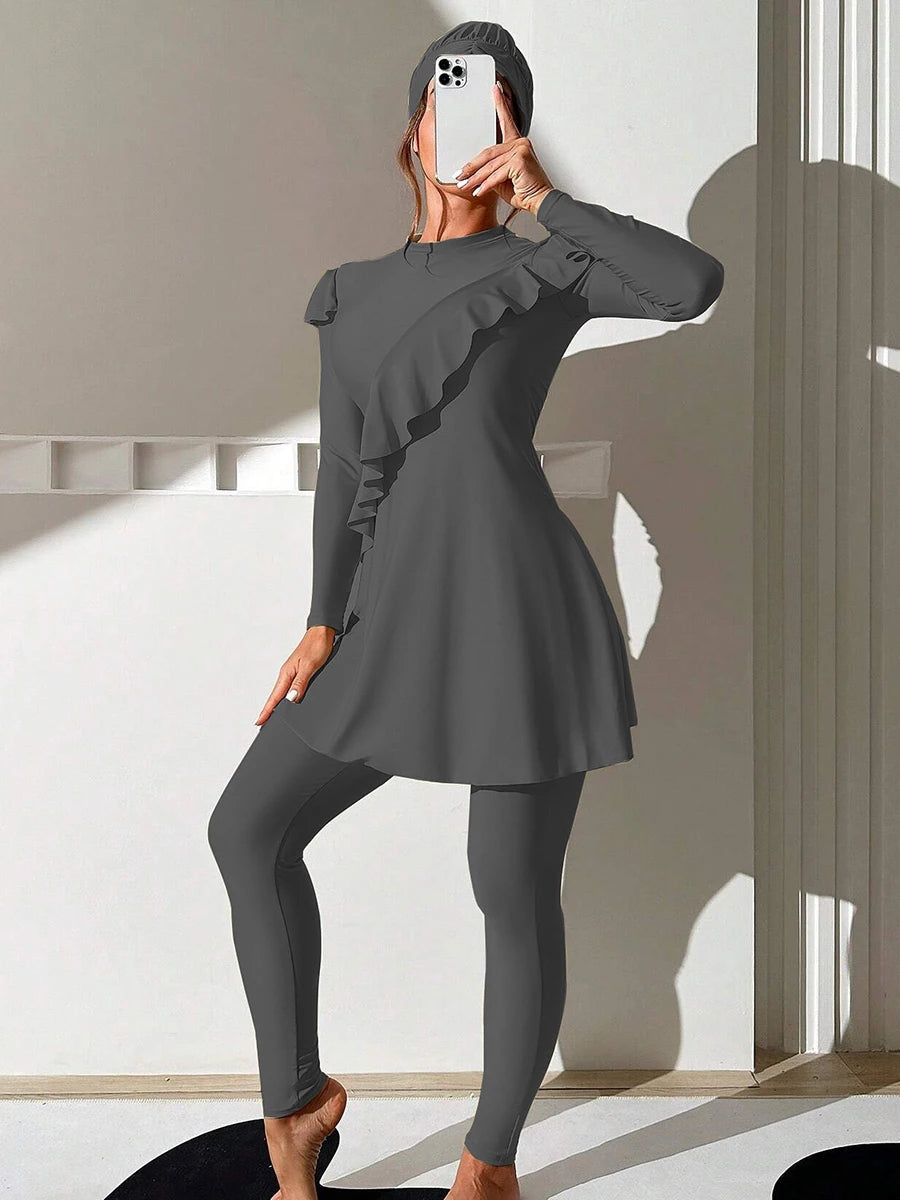 Burkini femme 3 pièces imprimé floral couverture intégrale