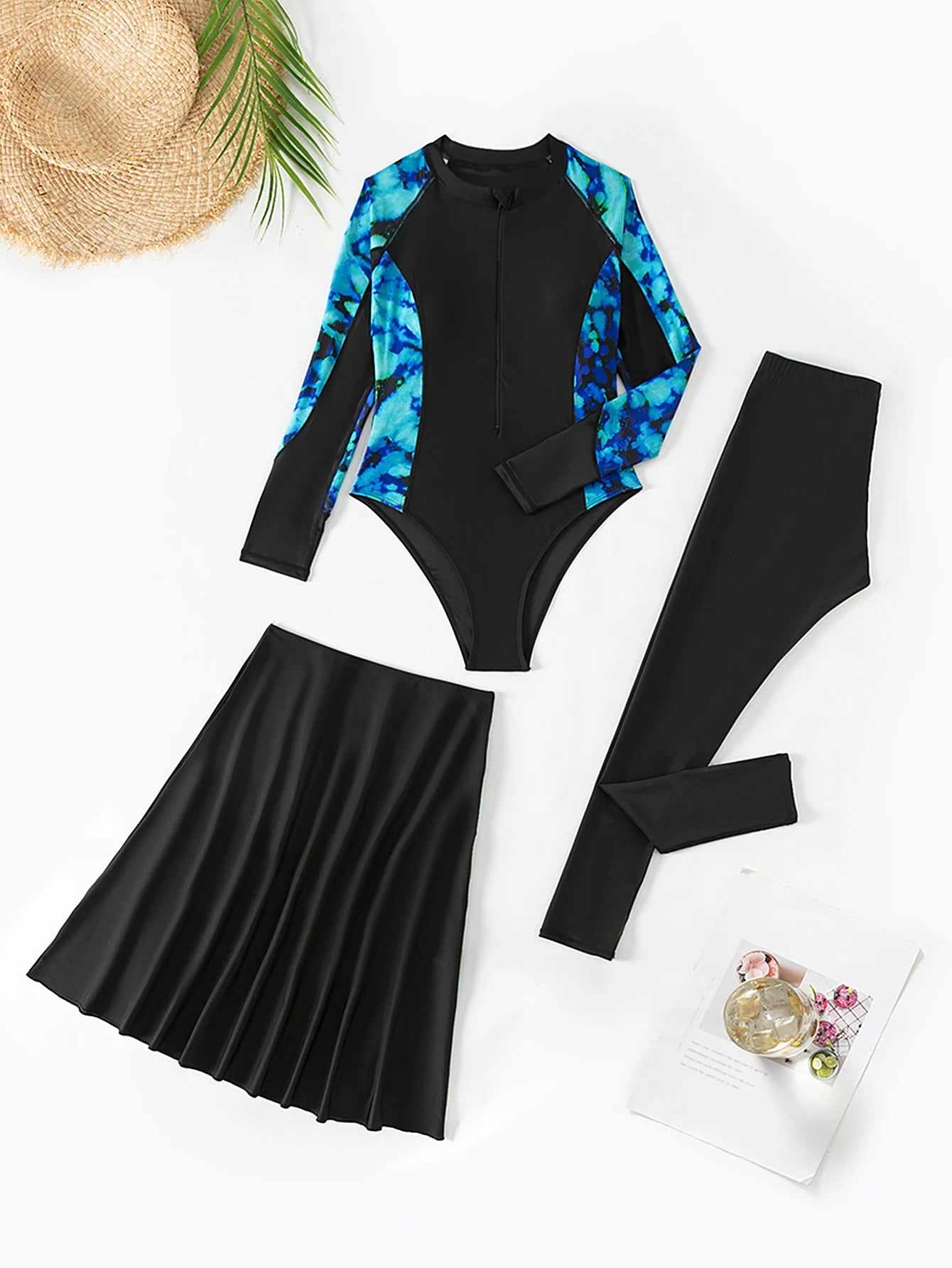 Burkini femme imprimé coloré manches longues jupe pantalon SPF50+