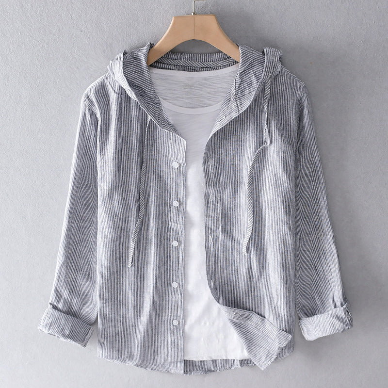 Blouse femme lin mélange ample capuche boutonnée
