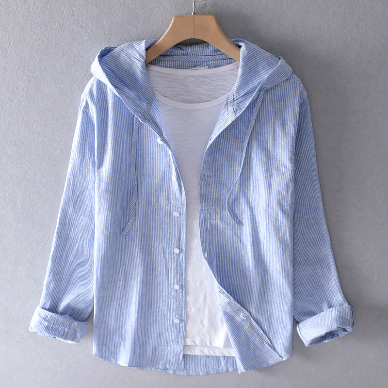 Blouse femme lin mélange ample capuche boutonnée