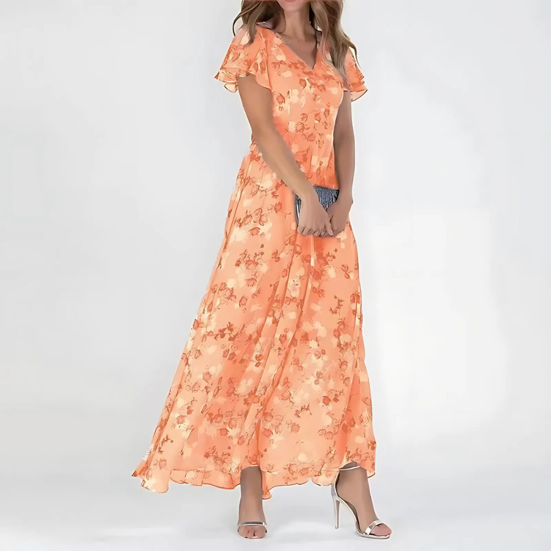 Robe Midi Femme Imprimée Fleurie Taille Affinée Invitée Mariage