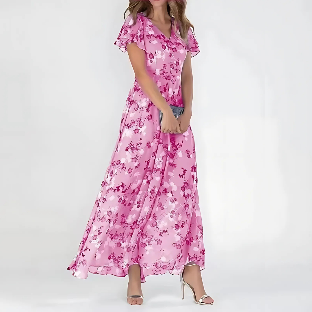Robe Midi Femme Imprimée Fleurie Taille Affinée Invitée Mariage