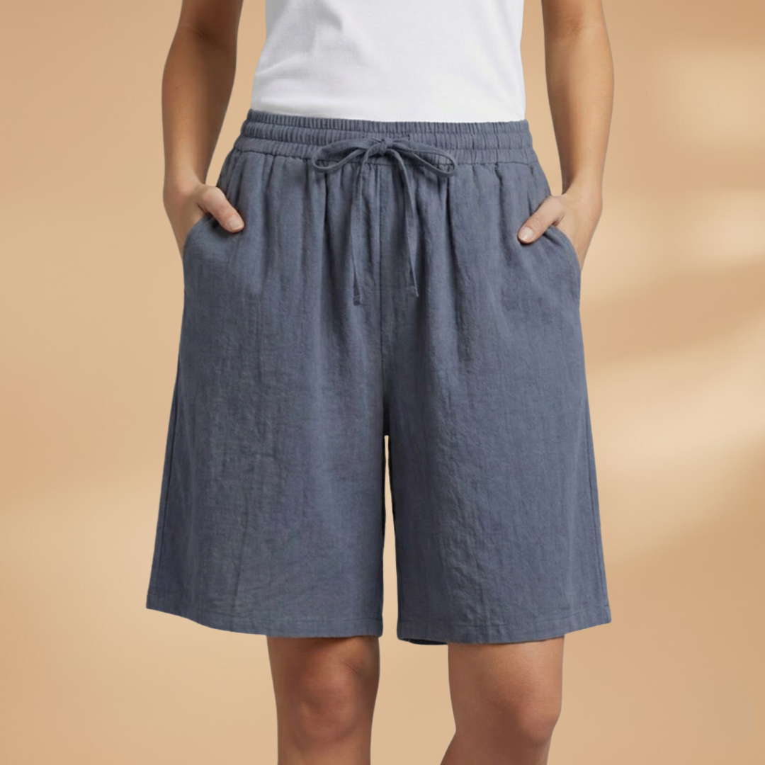 Short femme large taille froncée longueur genou vacances